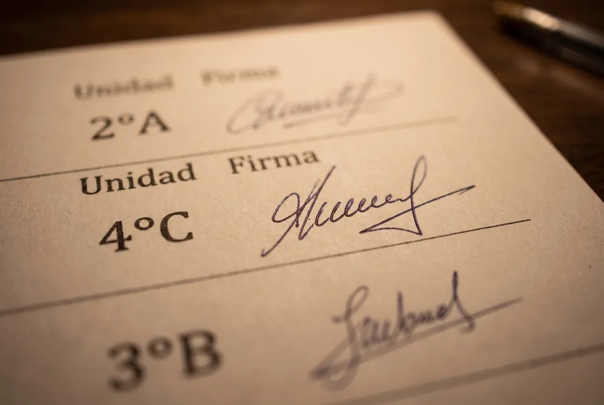 Planilla de asistencia con la unidad '4°C' impresa junto a una firma manuscrita ilegible.